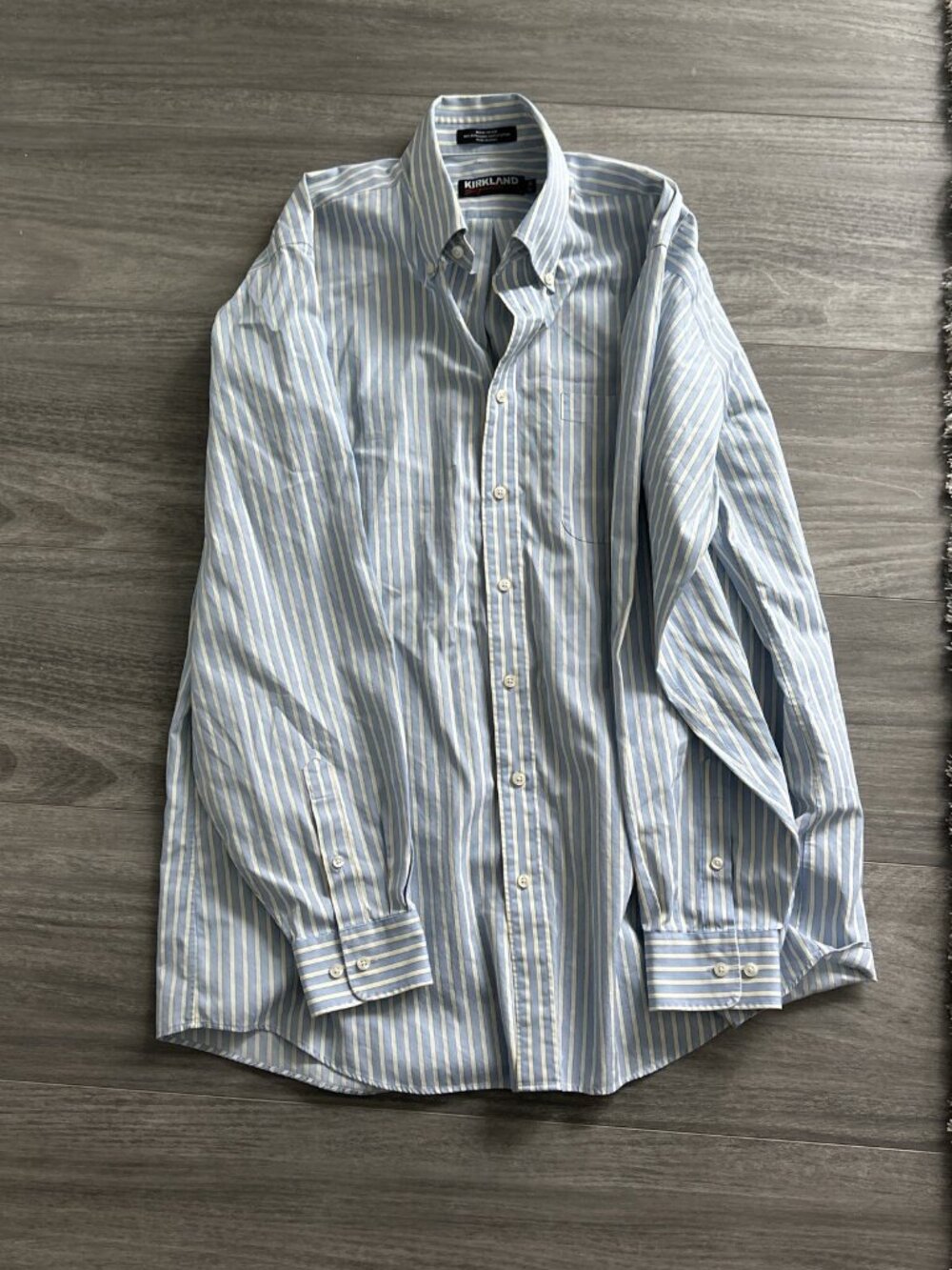 Kirkland Blue Long Sleeve Dress Shirt Tailored Fit Button Down Yellow